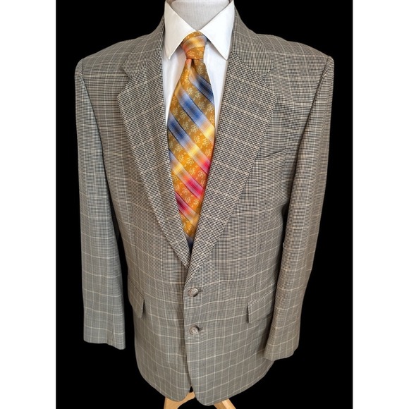 Jos. A. Bank Other - Jos A Bank Brown Blue Houndstooth Plaid 100% Wool Sport Coat Jacket Blazer 44L